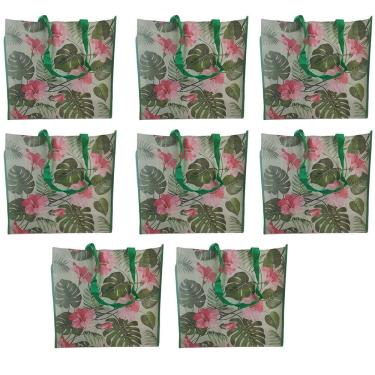 Imagem de Bolsa Ecobag Kit 8 Uni Sacola De Ombro Compras Mercado Feira Dobravel Portatil