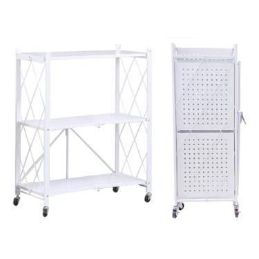 Imagem de AOMINOHOMA Prateleira dobrável com rodas, prateleiras de armazenamento de metal sem montagem, suporte dobrável resistente, expositor de unidade de prateleiras dobrável, organizadores de cozinha e