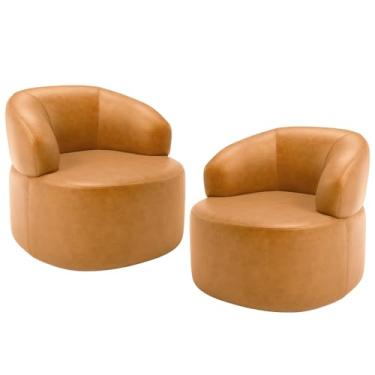 Imagem de Kit 02 Poltronas Giratória Orgânica Para Sala Living Helena L02 Couríssimo Whisky - Lyam Decor