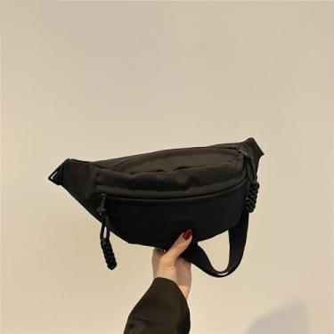 Imagem de Pochete transversal de nylon para mulheres e homens, bolsa de cintura moderna com alça de ombro ajustável para caminhadas, corridas, viagens, Preto, Preto