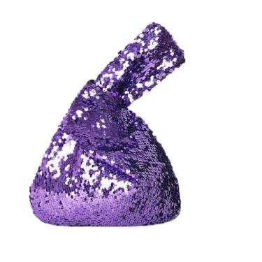 Imagem de Eternal Beauty Bolsa de pulso de lantejoulas, mini bolsa de pulso portátil feminina, bolsa de mão pequena brilhante para a noite, azul-petróleo + lavanda