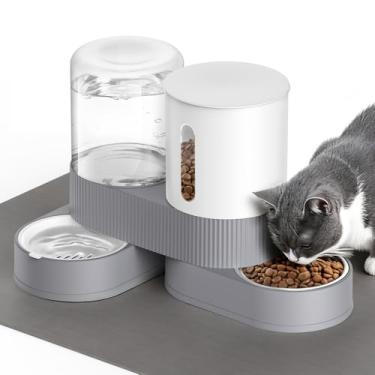 Imagem de Alimentador de gato por gravidade e dispensador de água, alimentador automático 2 em 1 para cães e conjunto de água com tigelas giratórias de 360 graus, grande capacidade para gatos, filhotes, coelhos