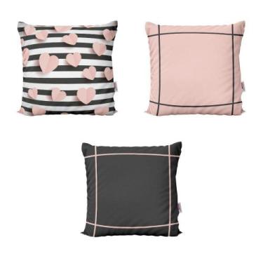 Imagem de Almofadas Decorativas Rosa E Preto Coração Para Sofá 40X40 - Novadecor