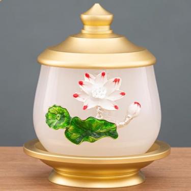 Imagem de FENNYYAR Copo de Buda de Oferta de Água Benta de Jade Branco Esmaltado Colorido, 13 cm, Copo de Purificação de Água de Lótus Bodhisattva Doméstico