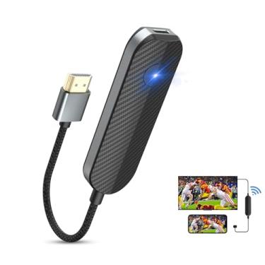 Imagem de JUCONU Adaptador de tela HDMI sem fio IShare, receptor de streaming WiFi 4K 1080p compatível com iPhone, iPad, Android, design de fibra de carbono, espelhamento de tela para TV, monitor, projetor