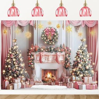 Imagem de Pano de fundo rosa de Natal para fotografia de árvore de Natal rosa para decoração de festa de inverno, Natal, família, banner, adereços de estúdio fotográfico, imagens (2,74 x 1,82 m: 274 x 182,9 cm)