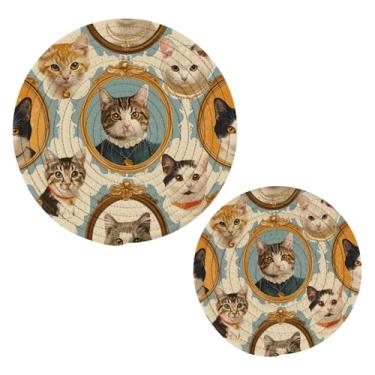 Imagem de Blueangle 2 peças de suporte de panela para gatos fofos - conjunto de pegadores de panela de tecido redondo - almofadas quentes trançadas de algodão - porta-copos - tapetes de mesa para cozinhar e