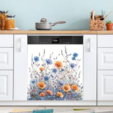Imagem de ATTX Capa magnética colorida de flores silvestres para lava-louças, 58,4 cm C x 66 cm A, decoração da capa da máquina de lavar louça, decalques de armário doméstico e eletrodomésticos #168