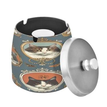 Imagem de Blueangle Cinzeiro de gatos fofos com tampa para cigarros, à prova de vento/chuva, aço inoxidável, sem fumaça, inodoro, cinzeiro para uso interno ou externo (267)