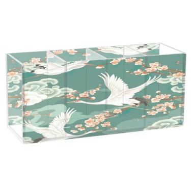 Imagem de SEHANY Lindo porta-canetas de acrílico com flores em aquarela, pássaro, 4 compartimentos, porta-lápis transparente, organizador de pincéis de maquiagem, organizador de papelaria para escritório, casa