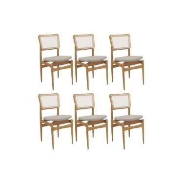 Imagem de Cadeira Sala De Jantar Stela 1cmm013ca Premium Madeira Maciça Kit 6 Un Carvalho-linho Bege Caqui-tela Bege - Kappesberg