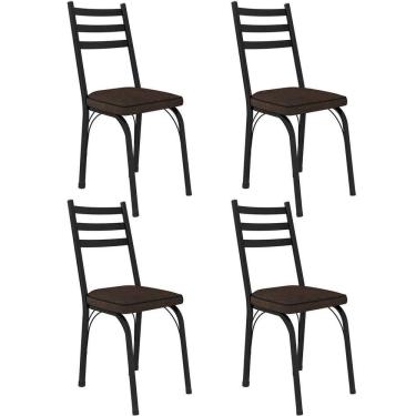 Imagem de Kit 4 Cadeiras Para Cozinha Tubular D-13 Nara De Aço Preto/imbuia