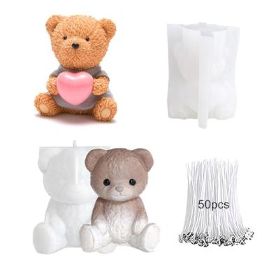 Imagem de 2 moldes de resina de silicone de urso fofo – Molde de silicone animal 3D para vela, sabão, decoração de bolo, chaveiro, molde de fundição de resina epóxi e artesanato de arte DIY e decoração de casa