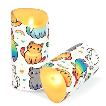 Imagem de Blueangle Pacote com 2 velas fofas de gato sem chama com controle remoto e temporizador, velas LED cintilantes (7,6 cm x 9,9 cm) para decoração de casa, casamento, acampamento (17)