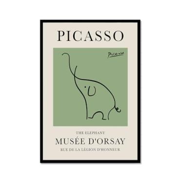 Imagem de Impressão em tela verde sálvia Pablo Picasso animais esboço arte de parede gato cão pássaro cavalo impressão linha abstrata desenho pôsteres para decoração de quarto home office (SKU5,16x24" = (40x60