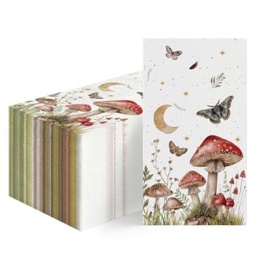 Imagem de Horaldaily 50 guardanapos decorativos de papel descartável para primavera, verão, toalha de mão, cogumelos e borboletas, para festa, almoço, jantar, cozinha, banheiro, decoração