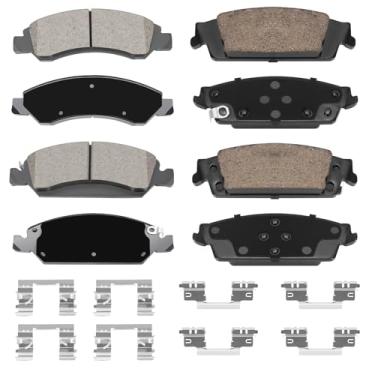 Imagem de SUPLABEL Pastilhas de freio de cerâmica dianteiras e traseiras para Chevrolet Silverado Sierra 1500 2015-2020 Suburban Tahoe 2014-2018 Escalade 2017-2020 Escalade ESV Conjunto de pastilhas de freio de