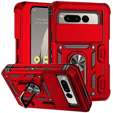 Imagem de Kainevy Capa de celular para Google Pixel Fold com proteção de dobradiça e suporte de anel de metal, resistente para Google Pixel Fold com capa protetora de câmera deslizante e suporte para caneta S