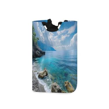 Imagem de CEBUGI Cesto de lavanderia litoral com alças cesto de roupa suja dobrável para roupas, quarto, banheiro, dormitório