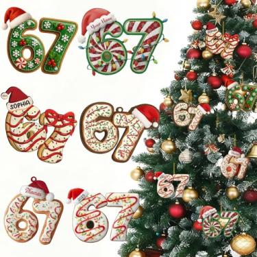 Imagem de 67 decoração de árvore de Natal, 6 peças, enfeite de Natal divertido 67, enfeite fofo 67 acessórios para árvore de Natal, pingentes de Natal, chapéu de Papai Noel, bengala doce, enfeite de Natal