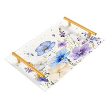Imagem de Wassud Bandeja de banheiro com alças delicadas flores de acrílico organizador de perfume para banheiro cozinha balcão 30 x 20 cm