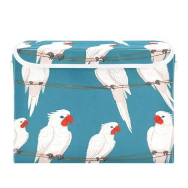 Imagem de CEBUGI Caixas de armazenamento com tampas, caixa de armazenamento de tecido dobrável, compartimentos organizadores de cubo papagaio branco para prateleiras de quarto de armário de casa 40 x 30 x 30 cm