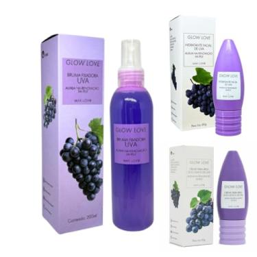 Imagem de Max Love Kit Glow Love Uva Skincare, Creme para Olhos 60g, Hidratante Facial 60g, Bruma Fixadora 200ml, Vegano com Ácido Hialurônico e Vitamina E