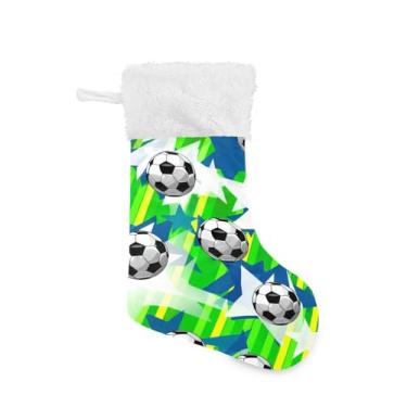 Imagem de Wassud Meia de Natal fofa com bolas de futebol brancas de 45,7 cm para decoração de lareira e cornija de lareira 1 pacote