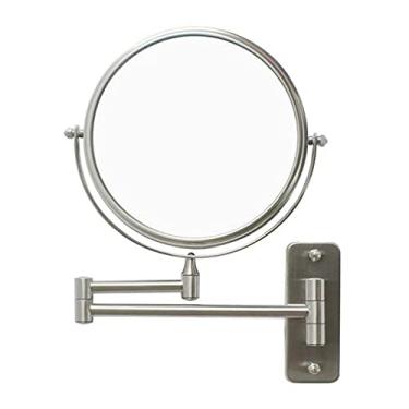 Imagem de LMJYU Espelho de maquiagem, espelho de penteadeira, espelho de maquiagem de aço inoxidável 304, espelho de maquiagem dupla face montado na parede com ampliação giratória telescópica dobrável 3X