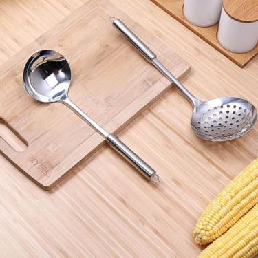 Imagem de Kit de Utensílios para Cozinha Concha Furada Escumadeira e Espátula Concha para Caldo em Aço Inoxidável Arroz Feijão