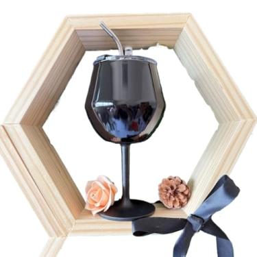 Imagem de Copo de vinho térmico 2 Em 1 420ML Taça Removível Com canudo de De Forma De U Isolamento Duplo(Preto)