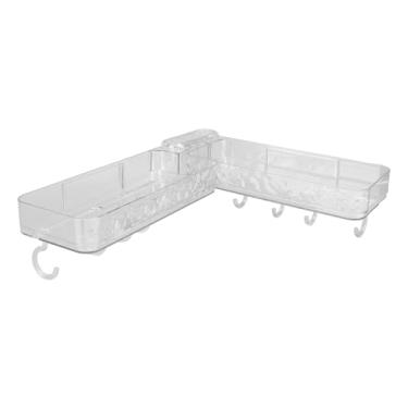 Imagem de Garosa Caddie de Pia Montado na Parede, Rack de Armazenamento de Chuveiro Dobrável Sem Broca Com Adesivo para Cozinha de Banheiro, Organizador Espaçoso e Resistente Contém Suprimentos de Higiene