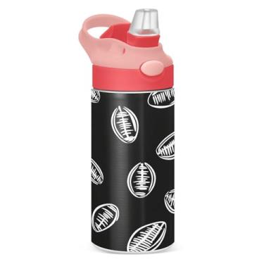 Imagem de CEBUGI Garrafas de água de futebol preto e branco à prova de vazamento infantil com canudo Garrafa de água isolada a vácuo de aço inoxidável para meninos e meninas