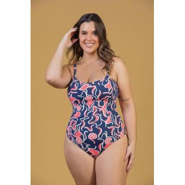Imagem de Maiô Alças Fixas Estampado Plus Size - Cor De Cacau, 50, Abstrato mari
