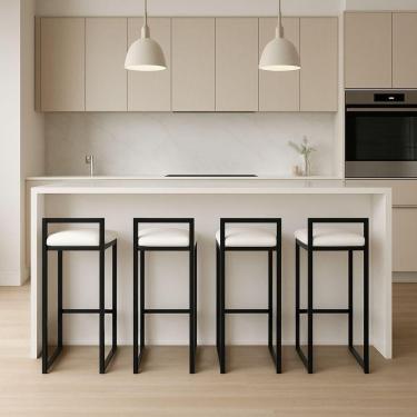 Imagem de Kit 4 Banqueta Alta Ferro Cozinha Corino Bancada Gourmet Branco