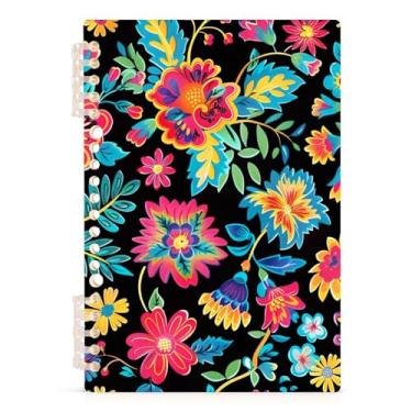 Imagem de Burbuja Caderno de flores étnicas, papel pautado universitário A5 com 60 folhas, fichário para escritório, 1 pacote