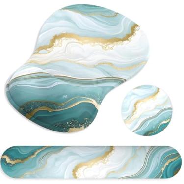 Imagem de Descanso de pulso ergonômico para teclado e descanso de pulso para teclado de computador, base de poliuretano antiderrapante, mouse pad com suporte de pulso para jogos, escritório, mármore azul e