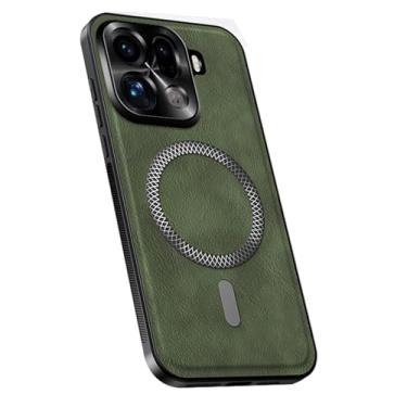 Imagem de HAOMRIYL Capa de couro para Oppo Find X9/X9pro, capa de proteção magnética proteção de câmera de metal minimalista, capa de telefone anti-impressão digital, verde, X9