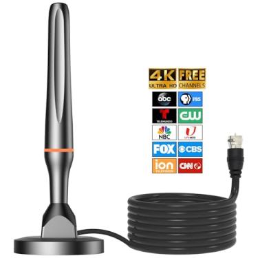 Imagem de Antena de TV digital para Smart Tv Antena de TV interna para TV sem cabo com base magnética forte, antena HD de recepção de 360° para TV interna cabos longos de 4 K - 3 pés (leitoso)