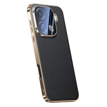Imagem de FWYANZH Capa para Oppo Find X9/X9pro, capa de proteção de lente completa galvanizada borda macia couro genuíno capa de telefone luxuosa, preta, X9