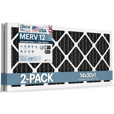 Imagem de BNX Filtro de ar TruFilter para forno CA 14 x 76 x 1 MERV 12 (pacote com 2) com carvão ativado – Feito nos EUA – Filtros plissados de ar condicionado HVAC AC – Remove odor, mofo, bactérias, fumaça