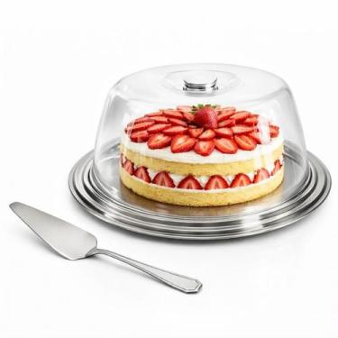 Imagem de Boleira Porta Bolo Em Aço Inox E Tampa Acrílica Com Espátula - Fratell