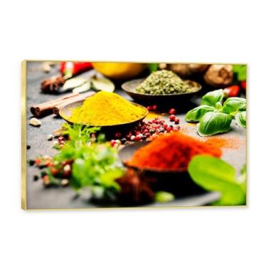 Imagem de NHLDZYH Moldura dourada. Tela decorativa cozinha, arte vintage especiarias coloridas, arte de parede quadros para sala de estar quarto cozinha. B14. 30x45cm