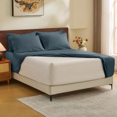 Imagem de MEISHANG Lençóis 100% de linho puro francês California King Size - Jogo de lençol com bolso extra profundo, linho macio e durável, antirasgos, respirável e absorvente de umidade, bolso profundo 18-24