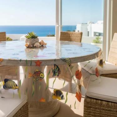 Imagem de Genérico, Toalha De Mesa Plástico Praia Mar Peixes Aquário 1,40 Mts