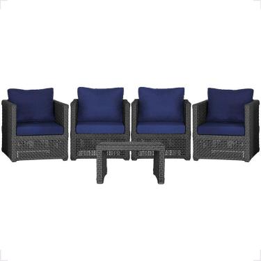 Imagem de Mesa E 4 Poltronas Madri Corda Náutica Estofado 10 Trama Preto