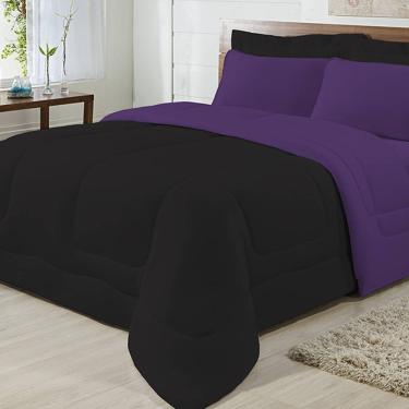 Imagem de Edredom Dupla Face 100% Algodão Malha Solteiro Gran Moratta 01 Peça - Preto/ Roxo
