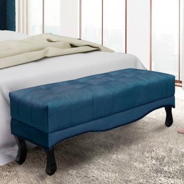 Imagem de Recamier 0,90m Com Pés Luis Xv E Capitonê Em Tecido Veludo Vicenza - Lucadi Azul
