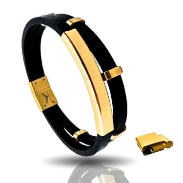 Imagem de RogueRaven Pulseira masculina de couro preto Premium I | Couro trançado genuíno: designs de corrente simples, dupla, empilhada e de aço inoxidável | Pulseira masculina de couro genuíno com fecho de