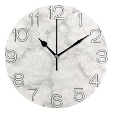 Imagem de GAIGEO Relógio de parede cinza com textura de mármore, analógico, decorativo, escritório, cozinha, silencioso, decoração de sala de estar, arte moderna, 25 cm, ponteiros pretos